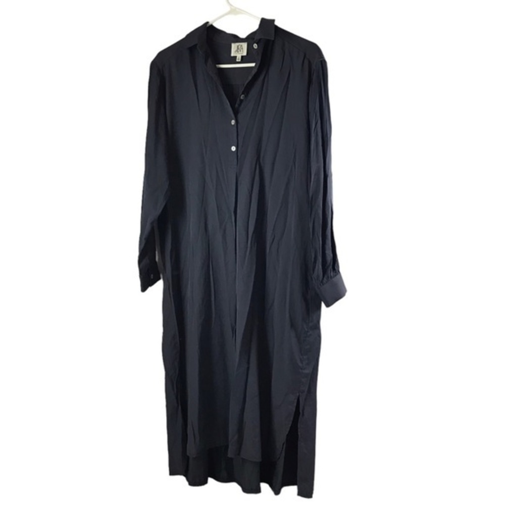 DRA LOS ANGELES Navy Satin Bamboo Long-Sleeve Midi-Length Shirt Dress Size S